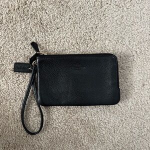 Coach Black Leather Wristlet with Gold Accents